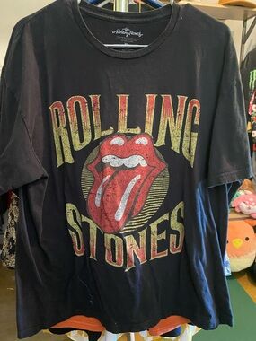 The Rolling Stones Black Tee with Red Tongue and Yellow Logo